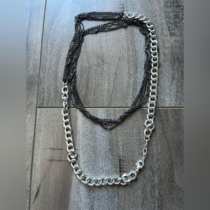 Very pretty Foxy necklace with multi strand gunmetal chain and large link chain
